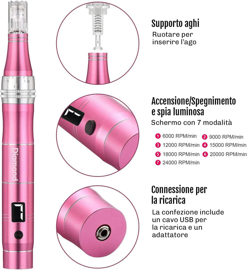 Microneedling Diamond con testine sterilizzate sostituibili