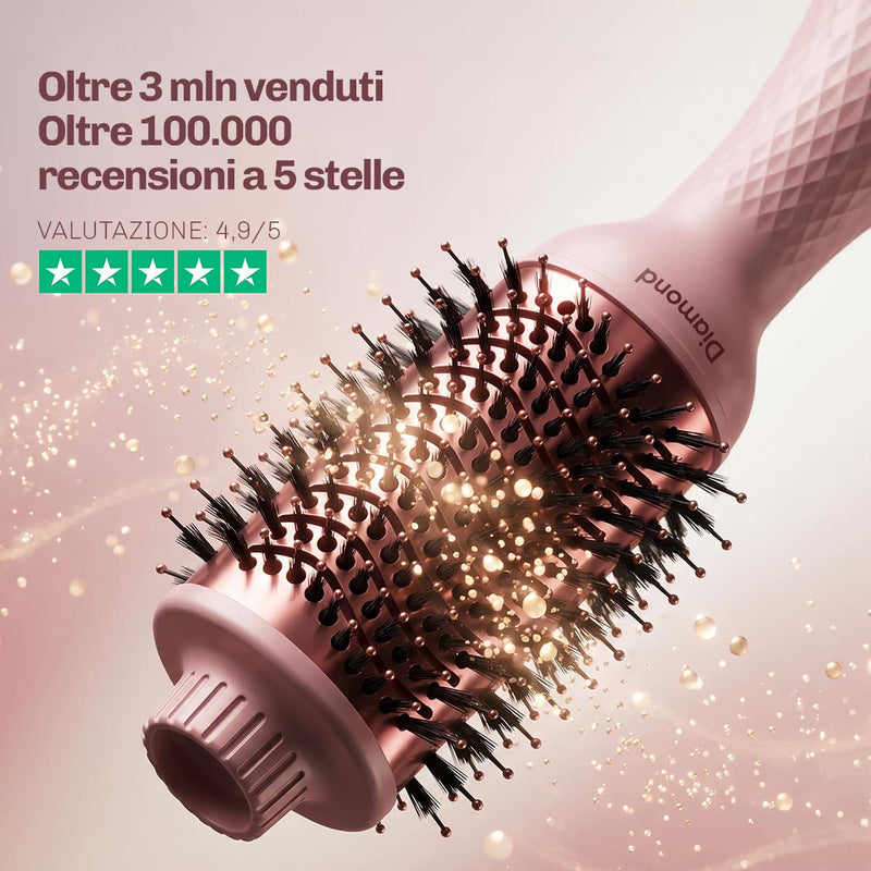 Spazzola asciugacapelli VolumeBrush 2 in 1 di Diamond per un'asciugatura rapida, più volume e capelli luminosi.