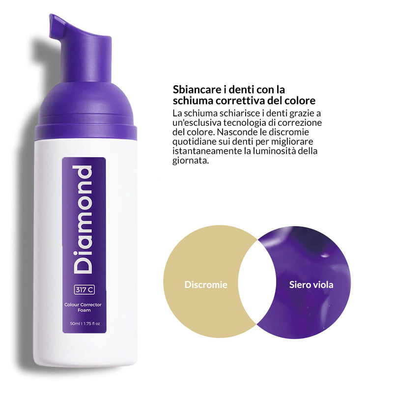 Applicazione della schiuma sbiancante Diamond Smile per la correzione del colore dei denti